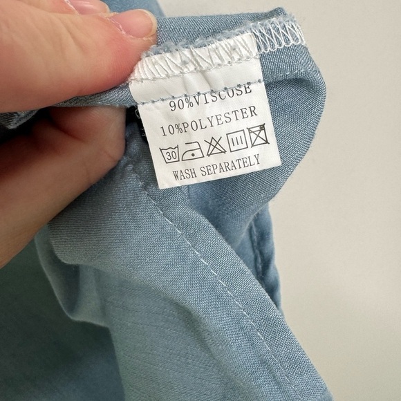 Zilcremo Casual Blue Denim Button Up Mini Shirt Dress - Picture 7 of 8